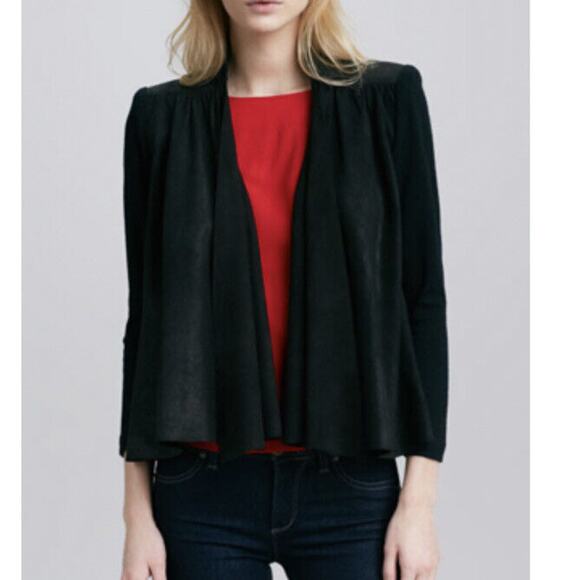Alice + Olivia Livia Open Suede/Wool Open Jacket Cardigan Black Womens Small - Picture 1 of 7